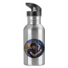 Water bottle Silver with straw, stainless steel 600ml