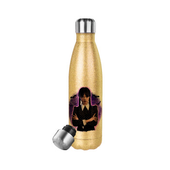 Wednesday moonlight, Glitter gold stainless steel thermos bottle, double-walled, 500ml