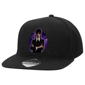 Wednesday moonlight, Adult Flat Snapback Hat Black, (100% COTTON TWILL, ADULT, UNISEX, ONE SIZE)