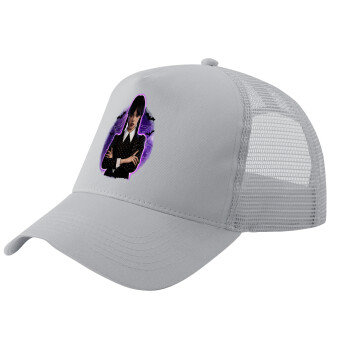 Wednesday moonlight, Adult Structured Trucker Hat, with Mesh, GRAY (100% COTTON, ADULT, UNISEX, ONE SIZE)