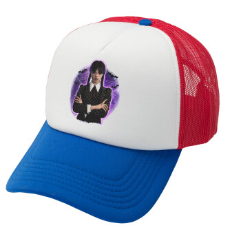 Wednesday moonlight, Καπέλο Ενηλίκων Soft Trucker με Δίχτυ Red/Blue/White (POLYESTER, ΕΝΗΛΙΚΩΝ, UNISEX, ONE SIZE)