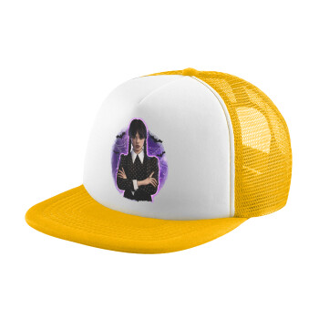 Wednesday moonlight, Adult Soft Trucker Hat with Yellow/White Mesh (POLYESTER, ADULT, UNISEX, ONE SIZE)