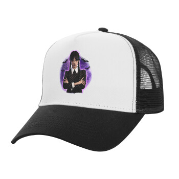 Wednesday moonlight, Adult Structured Trucker Hat, with Mesh, WHITE/BLACK (100% COTTON, ADULT, UNISEX, ONE SIZE)