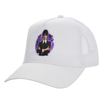 Wednesday moonlight, Structured Trucker Adult Hat, with Mesh, WHITE (100% COTTON, ADULT, UNISEX, ONE SIZE)