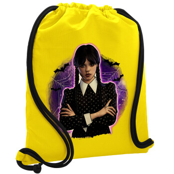 Wednesday moonlight, Backpack pouch GYMBAG Yellow, with pocket (40x48cm) & thick cords