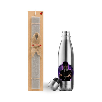 Wednesday moonlight, Easter Set, metallic stainless thermos flask (500ml) & scented flat Easter candle (30cm) (GRAY)