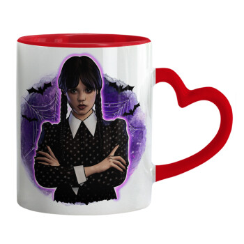 Wednesday moonlight, Mug heart red handle, ceramic, 330ml