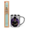 Easter Set, metallic thermal cup (300ml) & aromatic flat Easter candle (30cm) (TURQUOISE)