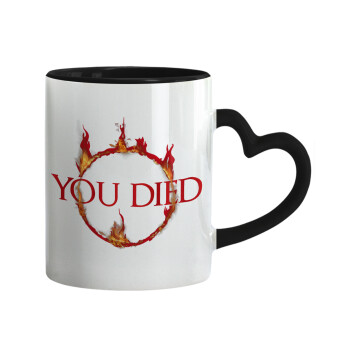 You Died | Dark Souls, Mug heart black handle, ceramic, 330ml