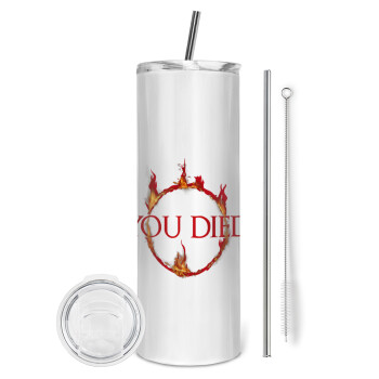 You Died | Dark Souls, Eco friendly ποτήρι θερμό (tumbler) από ανοξείδωτο ατσάλι 600ml, με μεταλλικό καλαμάκι & βούρτσα καθαρισμού