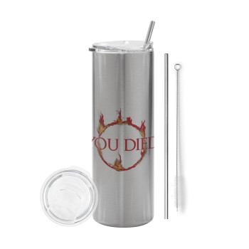 You Died | Dark Souls, Tumbler stainless steel Silver 600ml, with metal straw & cleaning brush