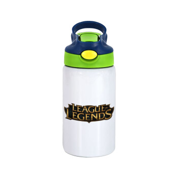 League of Legends LoL, Children's hot water bottle, stainless steel, with safety straw, green, blue (350ml)