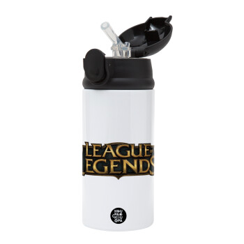 League of Legends LoL, Children's hot water bottle, stainless steel, with safety straw, Black (360ml) BPA-FREE