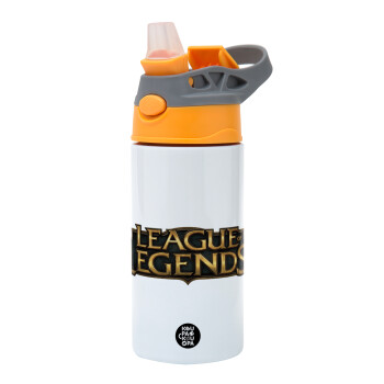 League of Legends LoL, Children's hot water bottle, stainless steel, with safety straw, Orange/Grey (360ml) BPA-FREE