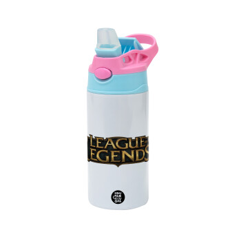 League of Legends LoL, Children's hot water bottle, stainless steel, with safety straw, Pink/BlueCiel (360ml) BPA FREE