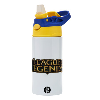 League of Legends LoL, Children's hot water bottle, stainless steel, with safety straw, green, blue (360ml) BPA FREE