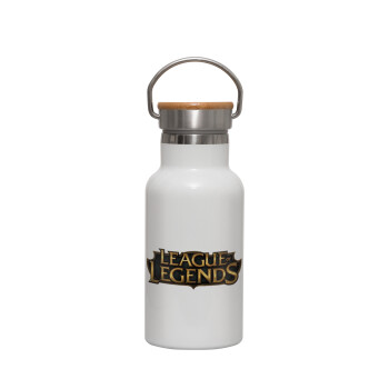 League of Legends LoL, Metallic thermos (Stainless steel) White with wooden lid (bamboo), double-walled, 350ml