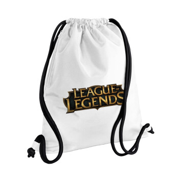League of Legends LoL, Τσάντα πλάτης πουγκί GYMBAG λευκή, με τσέπη (40x48cm) & χονδρά κορδόνια