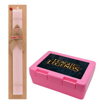 League of Legends LoL, Easter Set, children's snack container PINK & scented flat Easter candle (30cm) (PINK)