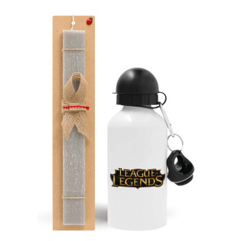 League of Legends LoL, Easter Set, metallic aluminum water bottle (500ml) & aromatic flat Easter candle (30cm) (GRAY)