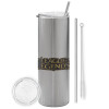 Tumbler stainless steel Silver 600ml, with metal straw & cleaning brush