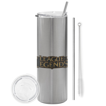 League of Legends LoL, Eco friendly stainless steel Silver tumbler 600ml, with metal straw & cleaning brush