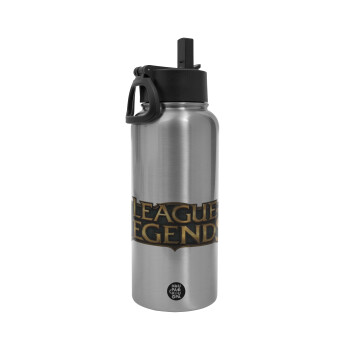 League of Legends LoL, Metal mug thermo Silver with Straw and Spout Lid (Stainless steel), double wall, 950ml