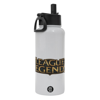 League of Legends LoL, Metal mug thermo White with Straw and Spout Lid (Stainless steel), double wall, 950ml