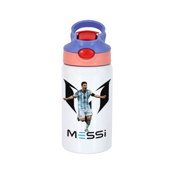 Leo Messi, Children's hot water bottle, stainless steel, with safety straw, pink/purple (350ml)