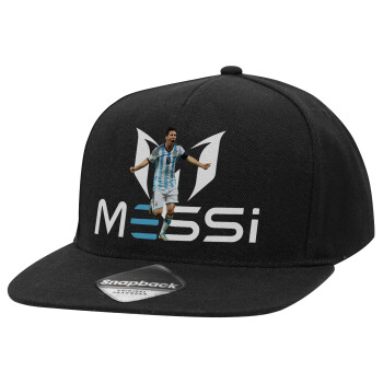 Leo Messi, Καπέλο Ενηλίκων Flat Snapback Μαύρο, (100% ΒΑΜΒΑΚΕΡΟ TWILL, ΕΝΗΛΙΚΩΝ, UNISEX, ONE SIZE)