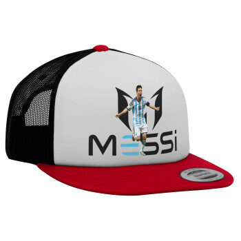 Leo Messi, Καπέλο Ενηλίκων Foam Flat Snapback με Δίχτυ Κόκκινο-Λευκό-Μαύρο (POLYESTER, ΕΝΗΛΙΚΩΝ, UNISEX, ONE SIZE)