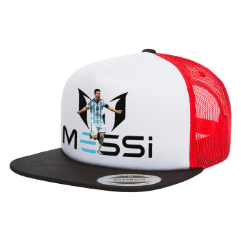 Leo Messi, Καπέλο Ενηλίκων Foam Flat Snapback με Δίχτυ Μαύρο-Λευκό-Κόκκινο (POLYESTER, ΕΝΗΛΙΚΩΝ, UNISEX, ONE SIZE)