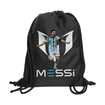 Leo Messi, Τσάντα πλάτης πουγκί GYMBAG Μαύρη, με τσέπη (40x48cm) & χονδρά κορδόνια