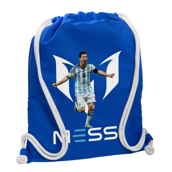 Leo Messi, Τσάντα πλάτης πουγκί GYMBAG Μπλε, με τσέπη (40x48cm) & χονδρά κορδόνια