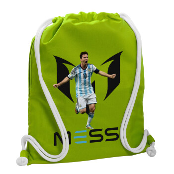 Leo Messi, Τσάντα πλάτης πουγκί GYMBAG LIME GREEN, με τσέπη (40x48cm) & χονδρά κορδόνια