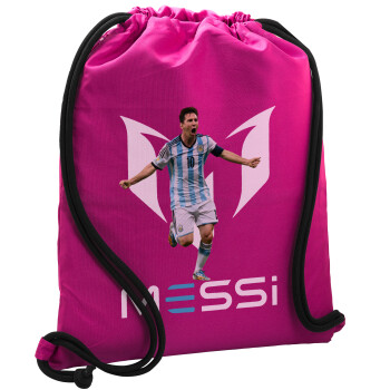 Leo Messi, Τσάντα πλάτης πουγκί GYMBAG Φούξια, με τσέπη (40x48cm) & χονδρά κορδόνια