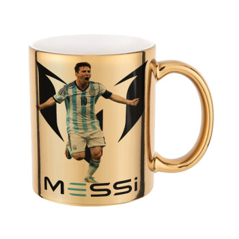 Leo Messi, Mug ceramic, gold mirror, 330ml