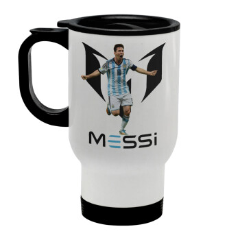 Leo Messi, Stainless steel travel mug with lid, double wall white 450ml