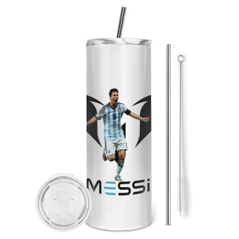 Leo Messi, Eco friendly stainless steel tumbler 600ml, with metal straw & cleaning brush