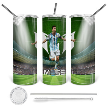 Leo Messi, Tumbler ποτήρι θερμό από ανοξείδωτο ατσάλι 600ml, με μεταλλικό καλαμάκι & βούρτσα καθαρισμού