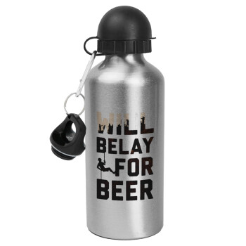 Will Belay For Beer, Μεταλλικό παγούρι νερού, Ασημένιο, αλουμινίου 500ml