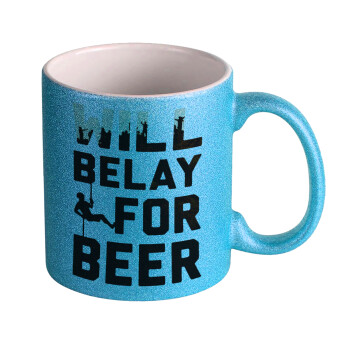 Will Belay For Beer, Κούπα Σιέλ Glitter που γυαλίζει, κεραμική, 330ml
