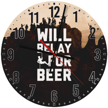 Will Belay For Beer, Ρολόι τοίχου ξύλινο (30cm)
