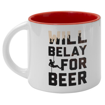 Will Belay For Beer, Κούπα κεραμική 400ml Λευκή/Κόκκινη