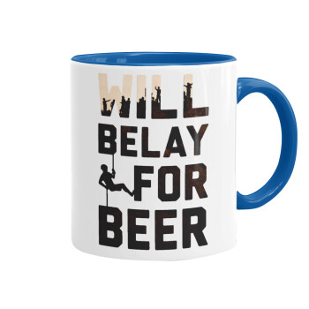 Will Belay For Beer, Κούπα χρωματιστή μπλε, κεραμική, 330ml