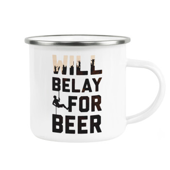 Will Belay For Beer, Κούπα Μεταλλική εμαγιέ λευκη 360ml