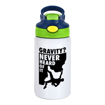 Gravity? Never heard of that!, Children's hot water bottle, stainless steel, with safety straw, green, blue (350ml)