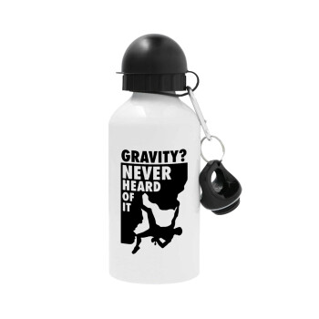 Gravity? Never heard of that!, Metal water bottle, White, aluminum 500ml