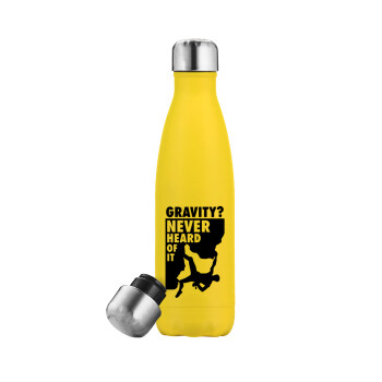 Gravity? Never heard of that!, Yellow Stainless Steel Metallic Thermos, double-walled, 500ml