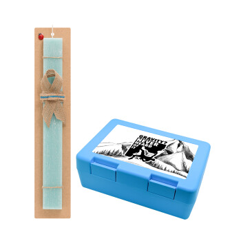 Gravity? Never heard of that!, Easter Set, children's snack container BLUE & Easter aromatic flat candle (30cm) (TURQUOISE)